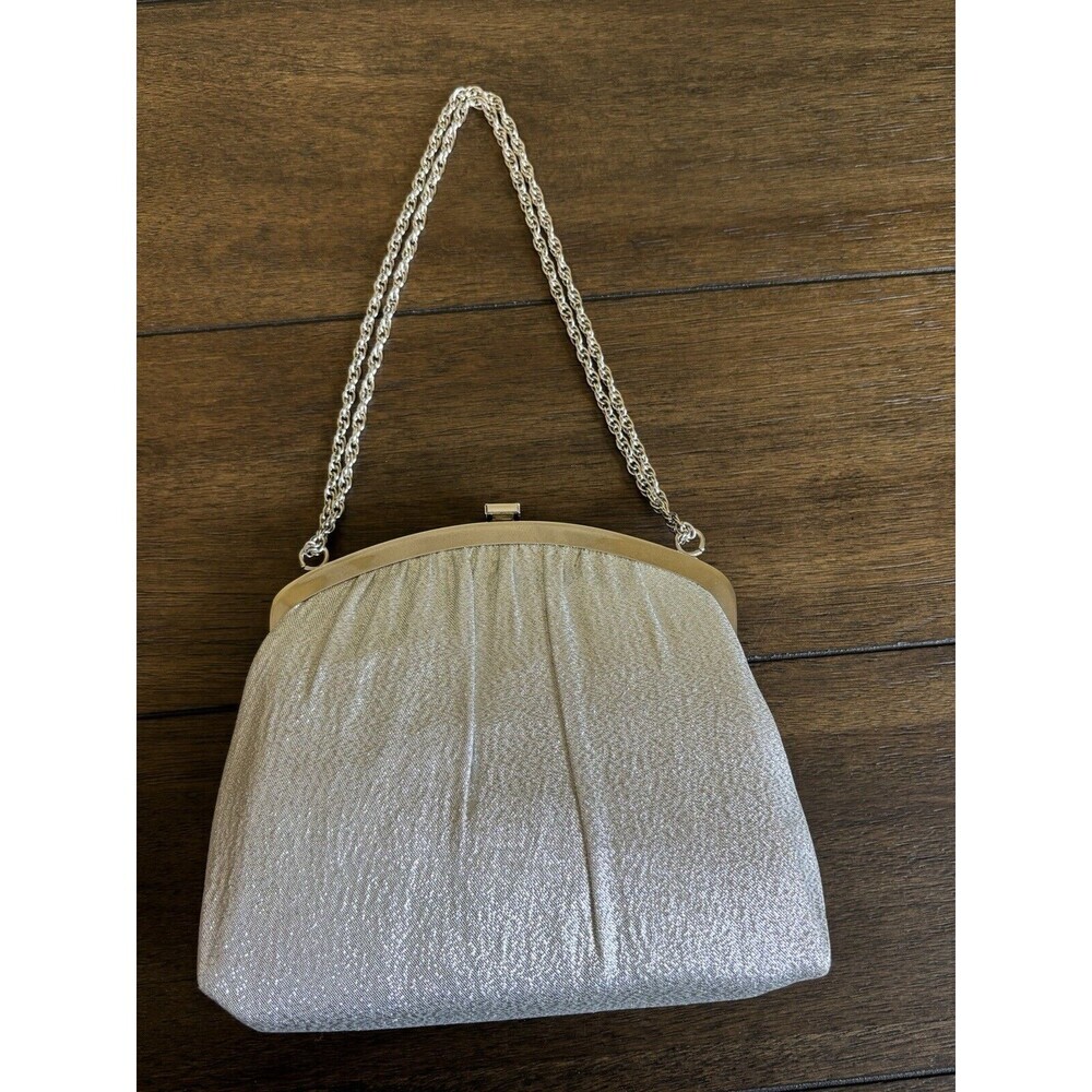Vtg Mid Century HL USA Harry Levine Silver Metallic Clutch Purse - Picture 5 of 9